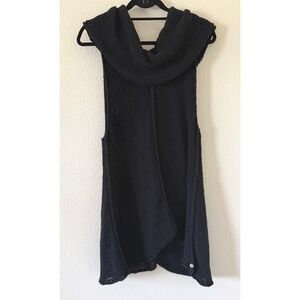Pure Handknit Black Cowl Neck Hooded Sweater Vest Cotton Blend Womens S/M